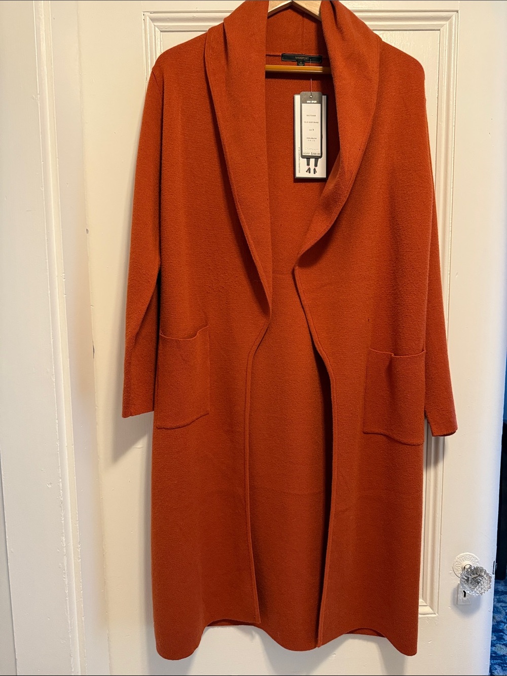Long Open-Front Shawl Collar Cardigan Sweater - Rust